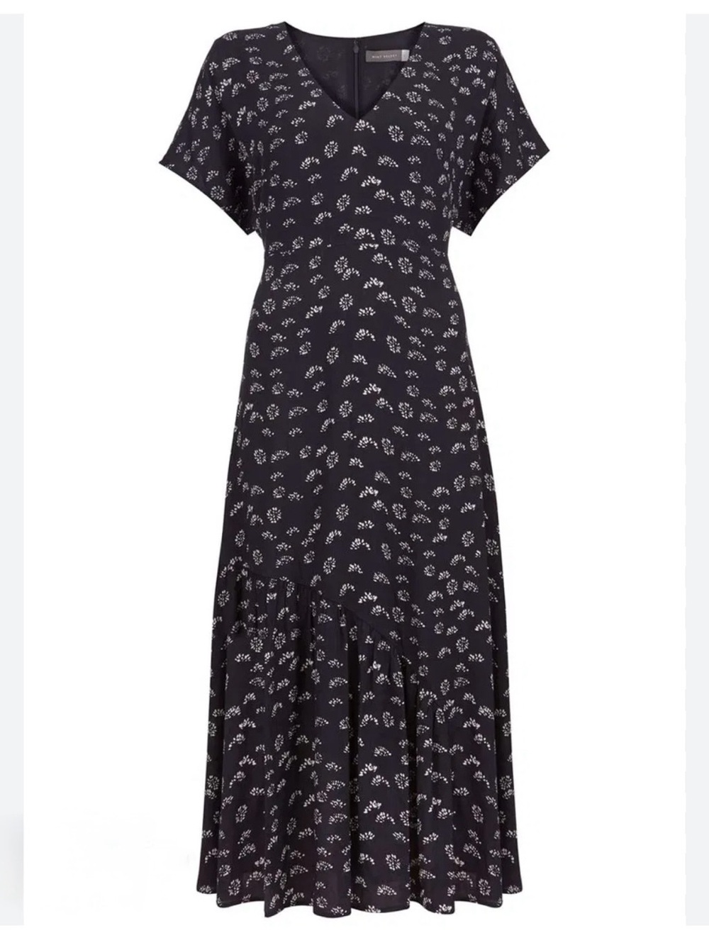 Mint Velvet Boho Flowy Fit Flare Short Sleeve Navy Maxi Dress US 14